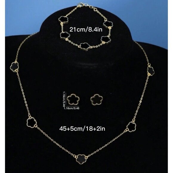 18K Gold Plated RED Clover Necklace 5 Petals stainless steel Womens jewelry - Picture 9 of 10